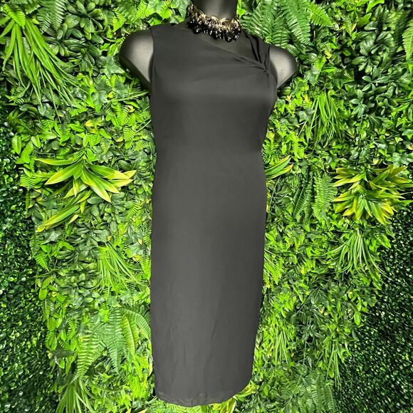 VTG HELENE BLAKE Dress Women Medium Black A line Sheath Knot Accent 1018 - Picture 3 of 7